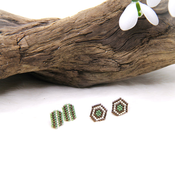 Beaded Stud Earrings - Green Collection
